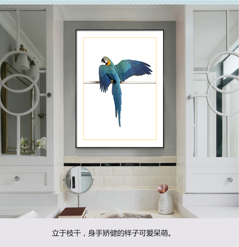 歐式輕奢動物組合掛畫 臥室餐廳裝飾畫晶瓷畫  純手繪油畫 金剛鸚鵡