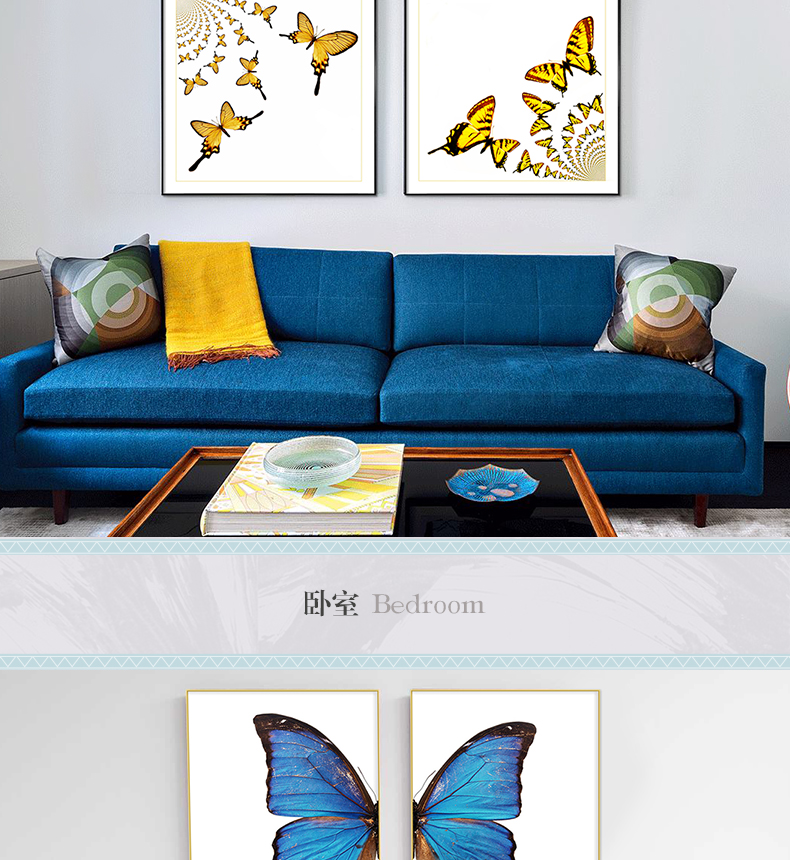 現(xiàn)代輕奢簡歐動物裝飾畫 餐廳蝴蝶標本鋁合金框晶瓷畫 純手繪油畫 蝶舞