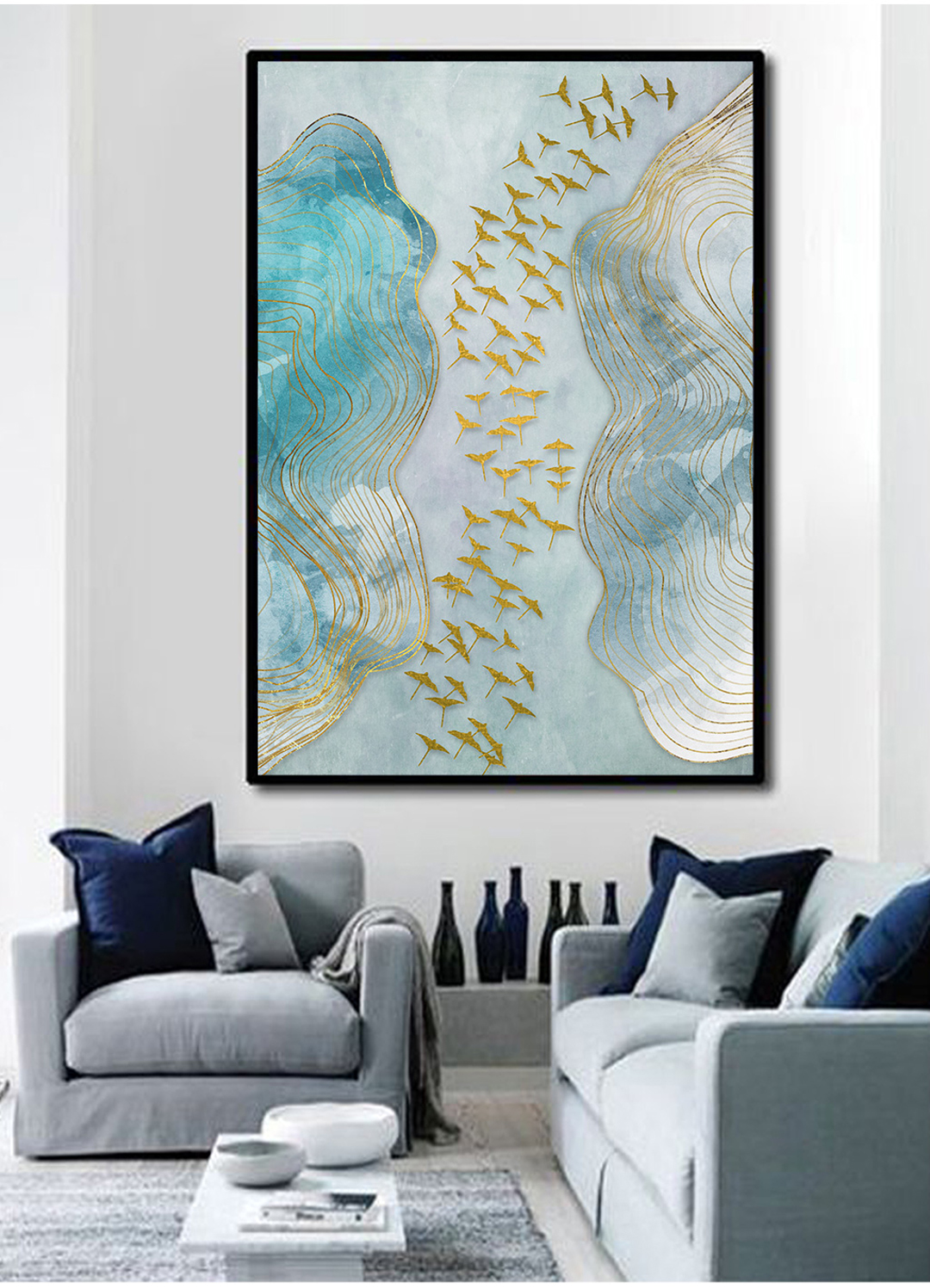 現(xiàn)代簡(jiǎn)約抽象畫 客廳掛畫 臥室藝術(shù)裝飾畫 手繪油畫 金雁過(guò)境