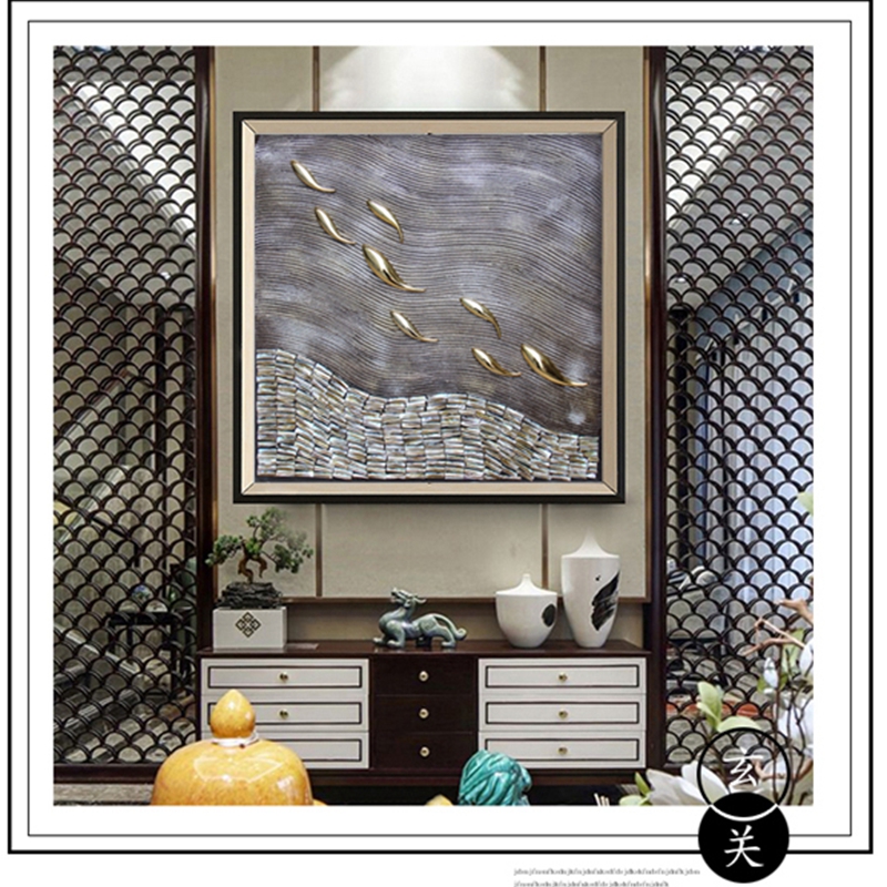 抽象客廳裝飾畫 餐廳原創(chuàng)實物畫 玄關(guān)環(huán)保PS框掛畫 逆流而上