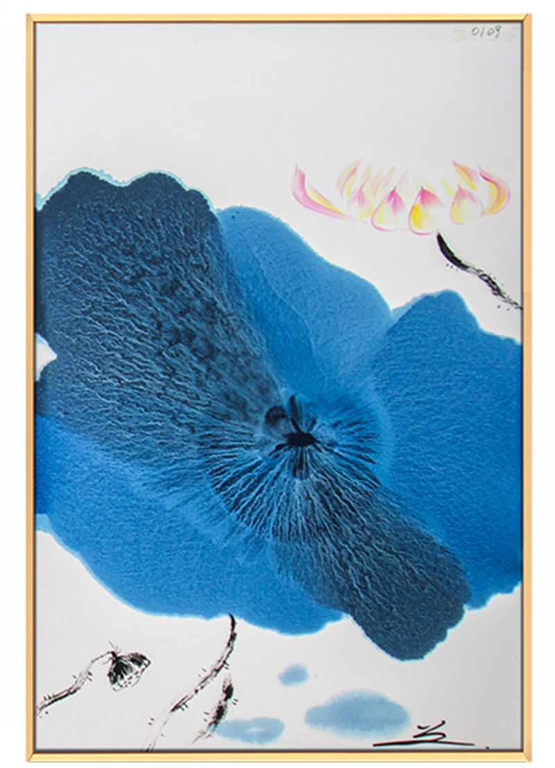 新中式客廳裝飾畫 臥室原創(chuàng)純手繪禪意圖 玄關鋁合金框掛畫 荷葉